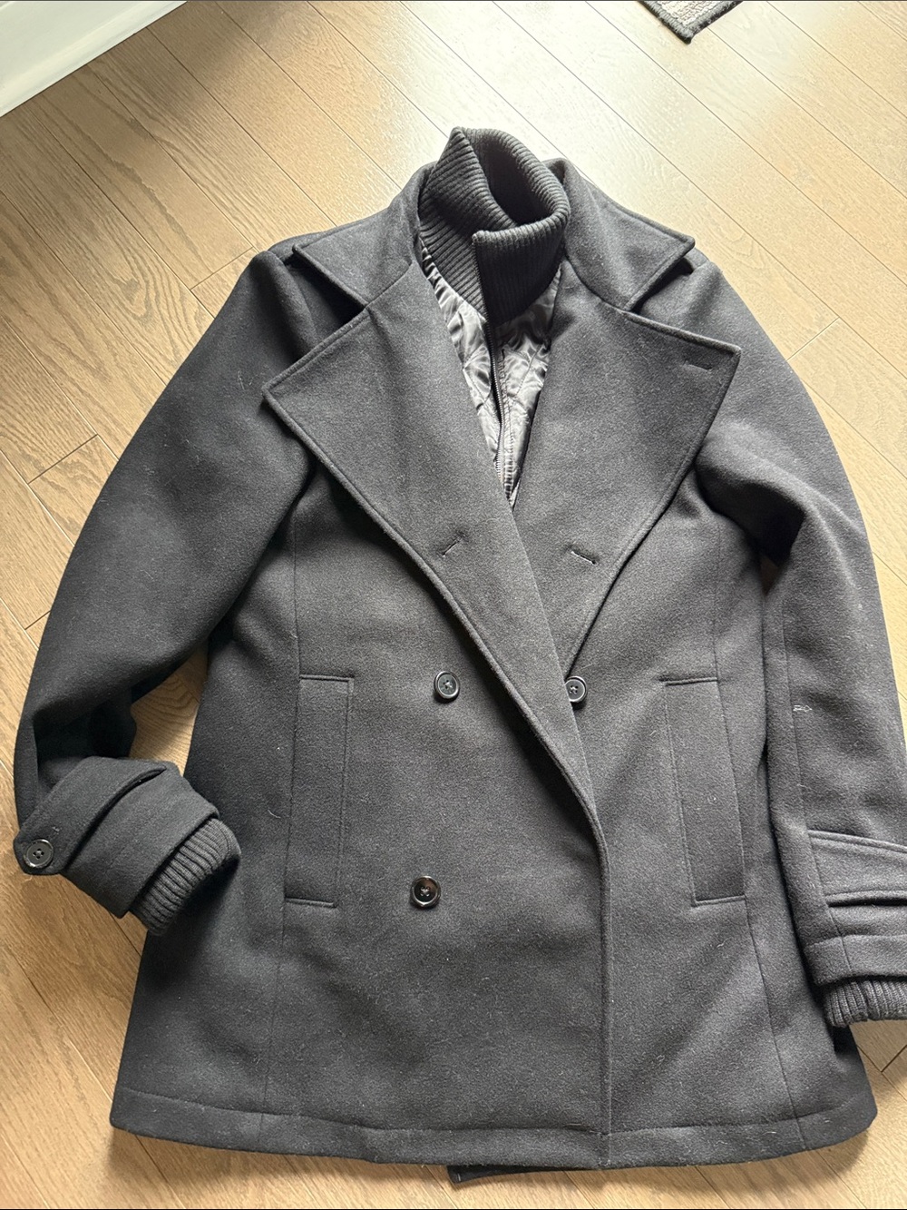Men's Black Double-Breasted Wool Blend Peacoat